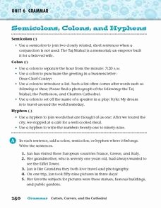 Semicolons and Colons Worksheet Elegant Semicolons Colons and Hyphens 4th 6th Grade Worksheet