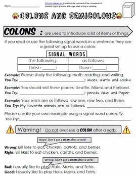 Semicolons and Colons Worksheet Fresh Colons and Semicolons Packet Test by Mrwatts