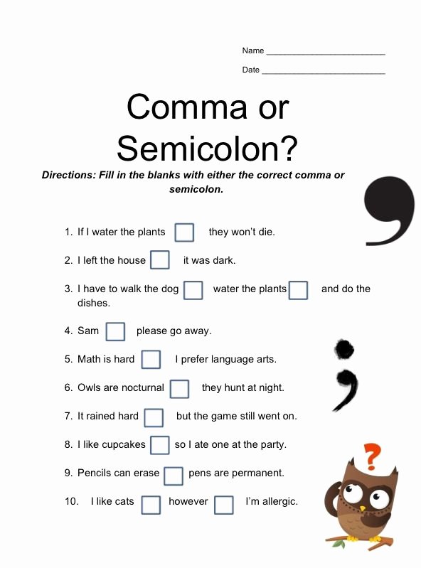 Semi Colon Exercises