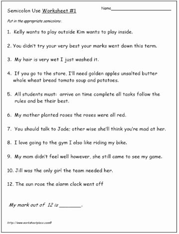 Semicolons and Colons Worksheet Fresh Semicolon and Worksheets On Pinterest