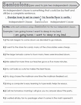 Semicolons and Colons Worksheet Inspirational Colons and Semicolons Packet Test by Mrwatts