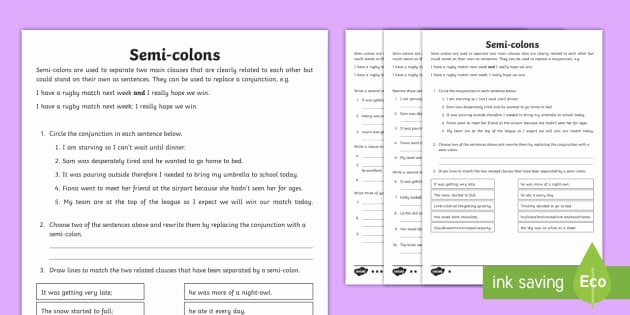 Semicolons and Colons Worksheet Inspirational New Using Semi Colons Worksheet