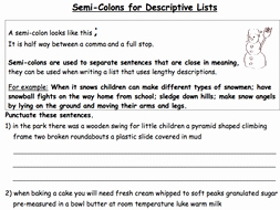 Semicolons and Colons Worksheet Inspirational Using Semi Colons Writing Descriptive Lists by Nayanmaya