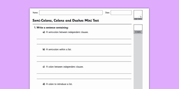 Semicolons and Colons Worksheet Luxury Semi Colons Colons and Dashes Mini Test Worksheet