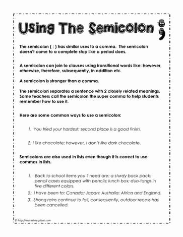 Semicolons and Colons Worksheet New How to Use A Semicolon Writing Secrets