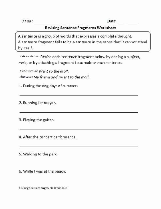 Sentence or Fragment Worksheet Awesome Revising Sentence Fragments Worksheet Beginner
