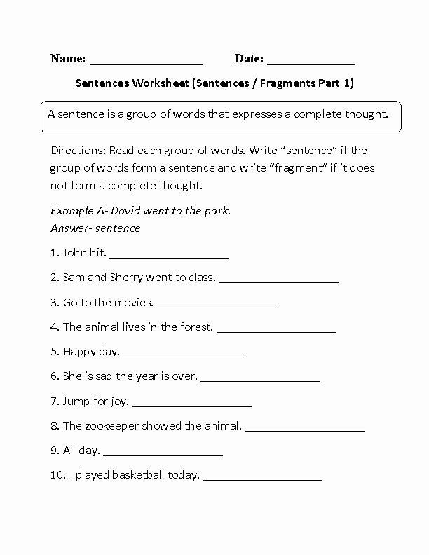 Sentence or Fragment Worksheet Awesome Simple Sentences Worksheets
