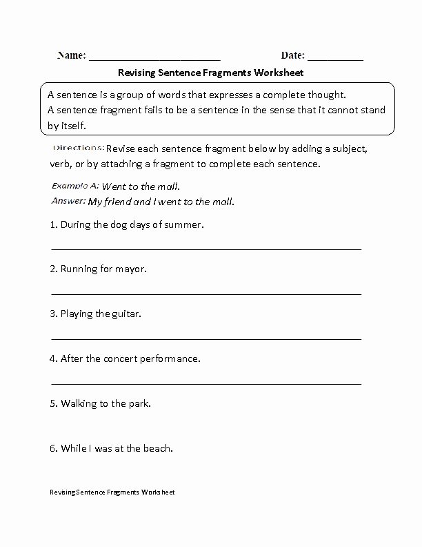 Sentence or Fragment Worksheet New Revising Sentence Fragments Worksheet Beginner