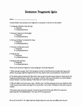 Sentence or Fragment Worksheet New Sentence Fragments Worksheets Quizzes and Answer Keys