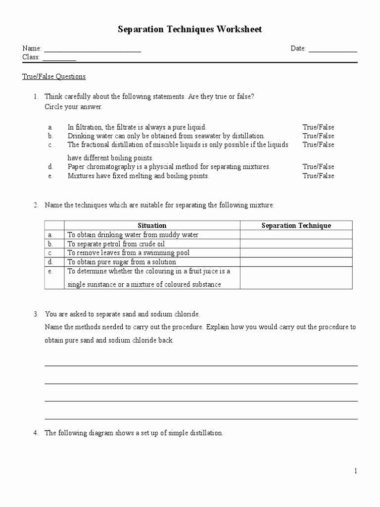 Separation Of Mixtures Worksheet Awesome Separation Techniques Worksheet Doc