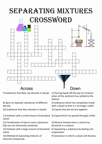 Separation Of Mixtures Worksheet Inspirational Chemistry Crossword Puzzle Separating Mixtures Includes