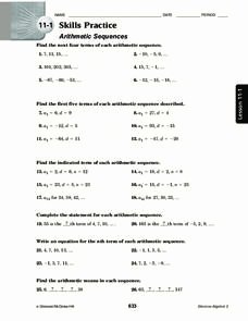 Sequence and Series Worksheet Awesome 11 1 Skills Practice Arithmetic Sequences Worksheet for