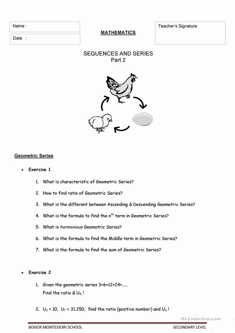 Sequence and Series Worksheet Beautiful Sequences and Series Worksheet Free Esl Printable