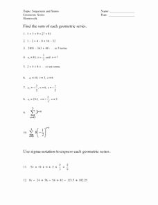 Sequence and Series Worksheet Best Of Sequences and Series Lesson Plans &amp; Worksheets