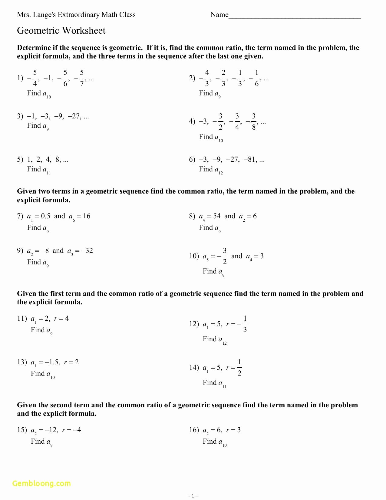 Sequence and Series Worksheet Unique Geometric Sequences and Series Worksheet Answers