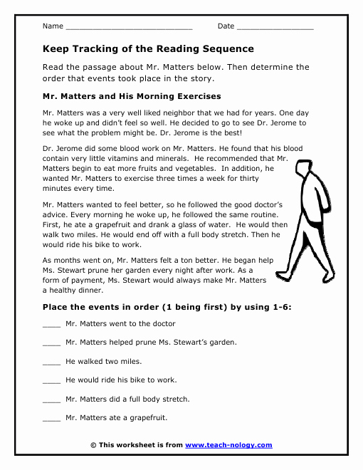 Sequence Of events Worksheet Fresh Mr Matters and His Morning Exercises