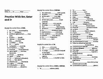 Ser and Estar Worksheet Luxury Spanish I Practice with Ser Estar and Ir by Red S Review