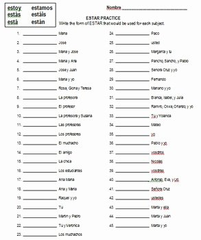 Ser Estar Worksheet Answers Beautiful Estar Conjugation Practice Worksheet by Sra Cruz