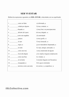 Ser Estar Worksheet Answers Beautiful Worksheets &quot;ser&quot; Vs &quot;estar&quot; Spanish Class
