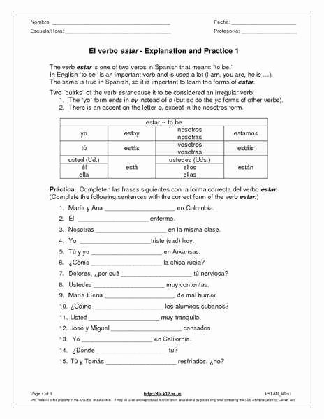 50 Ser Estar Worksheet Answers | Chessmuseum Template Library