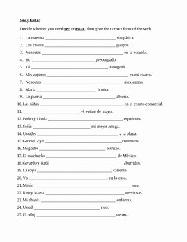Ser Estar Worksheet Answers Elegant Ser Y Estar In Spanish Worksheet 2 by Jer