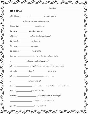 Ser Estar Worksheet Answers Lovely Ser and Estar Worksheet the Best Worksheets Image