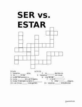 Ser Vs Estar Worksheet Inspirational Ser Vs Estar Printable Crossword Uses Verb Chart