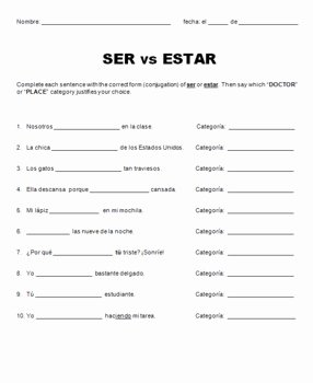 Ser Vs Estar Worksheet Unique Ser Vs Estar Spanish Practice by Srasansev