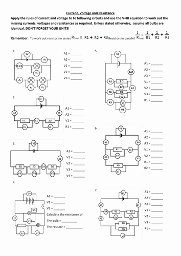 Series and Parallel Circuits Worksheet Lovely Current Voltage and Resistance In Circuits by Tfi Friday