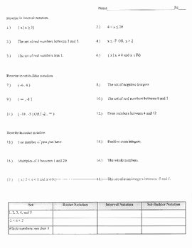 Set Builder Notation Worksheet New Interval Roster and Set Builder Notations Worksheet 6