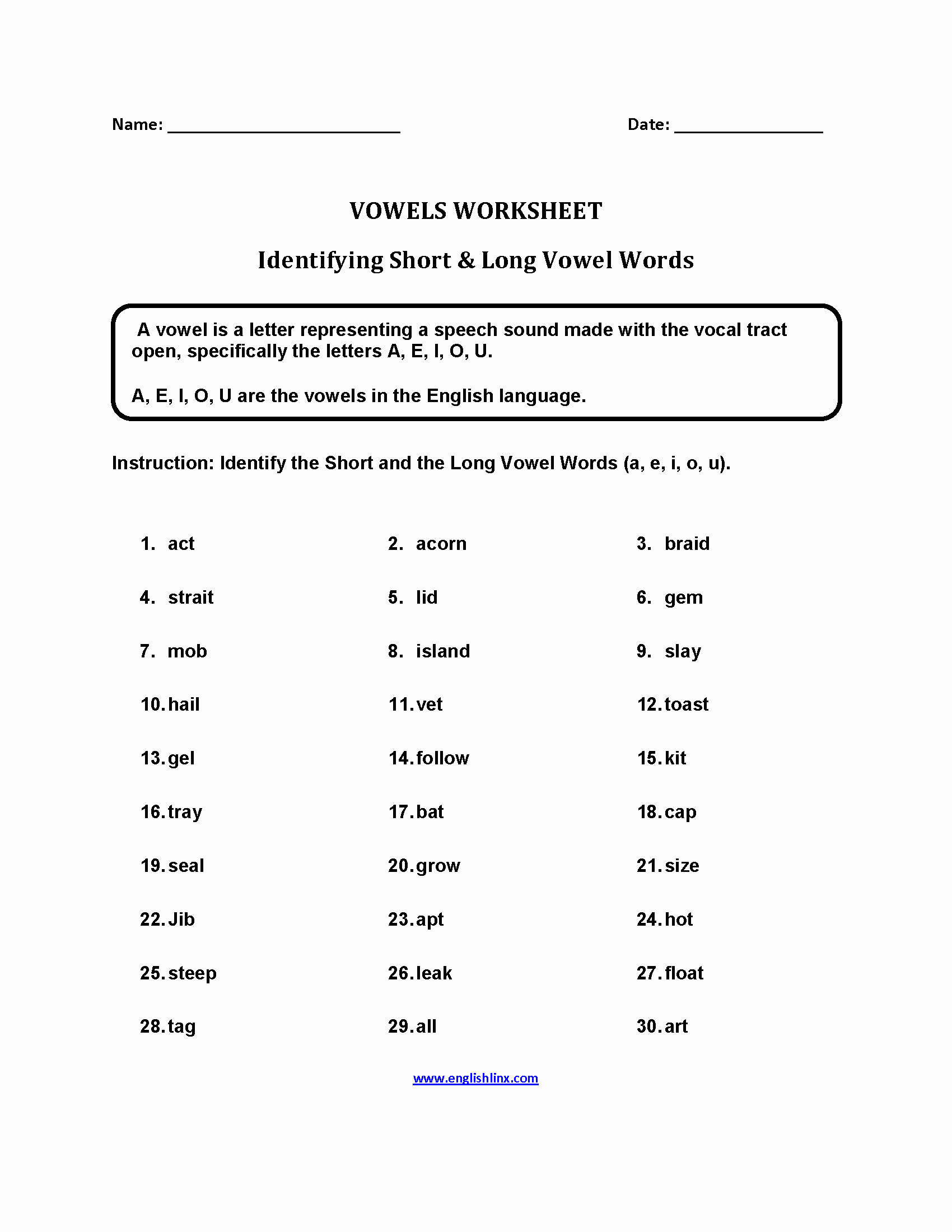 Short and Long Vowel Worksheet Inspirational Englishlinx