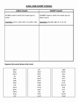 Short and Long Vowel Worksheet Inspirational Long and Short Vowel Worksheet by Reading with Miss