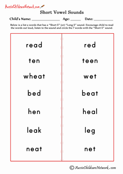 Short and Long Vowels Worksheet Elegant Circle Words with Short Vowel sounds Aussie Childcare