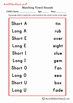 Short and Long Vowels Worksheet Lovely Matching Vowel sounds Aussie Childcare Network