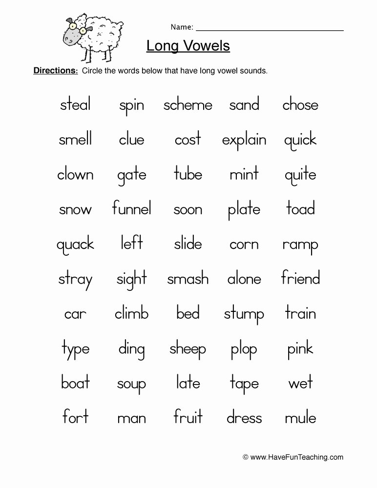 Short and Long Vowels Worksheet Luxury Long Vowels