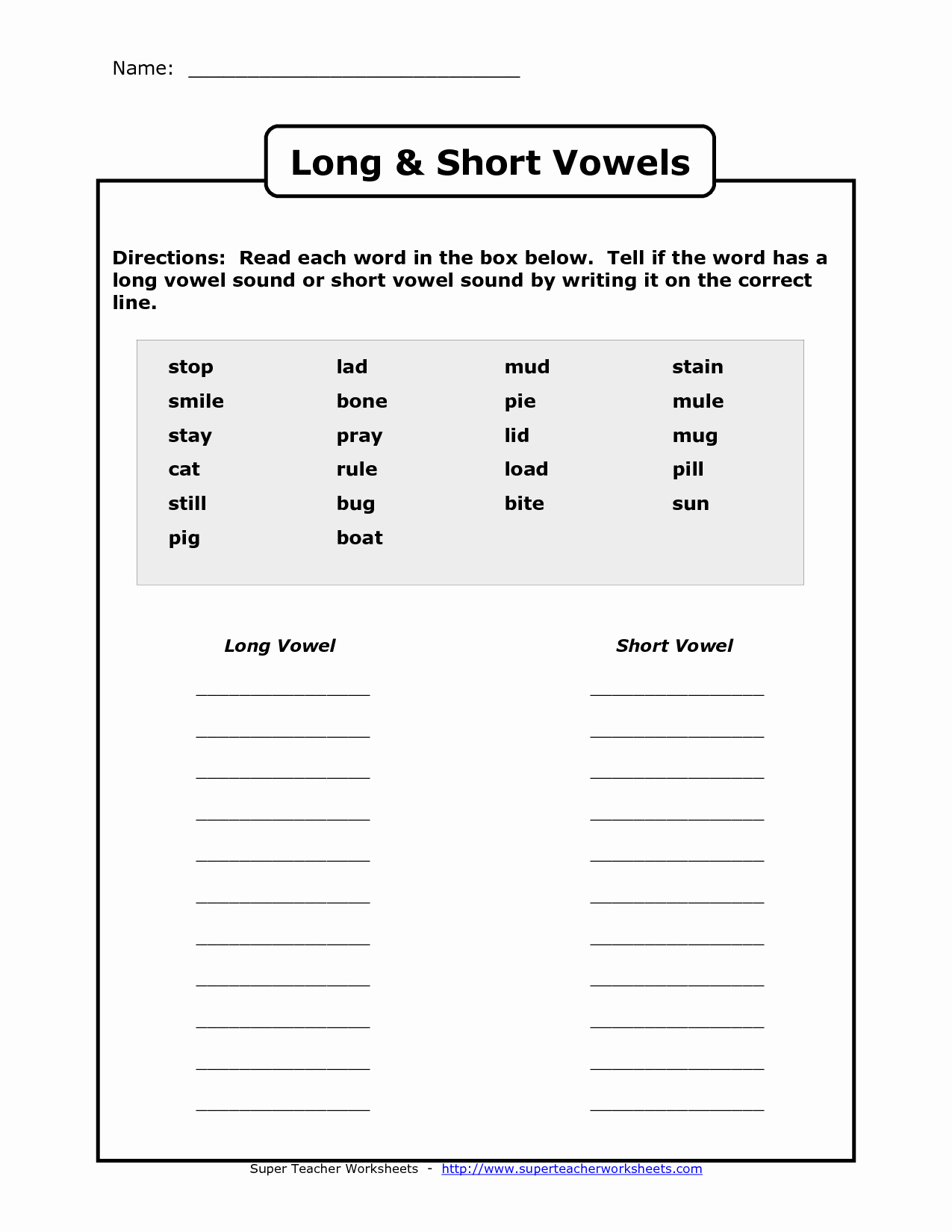 50 Short And Long Vowels Worksheet