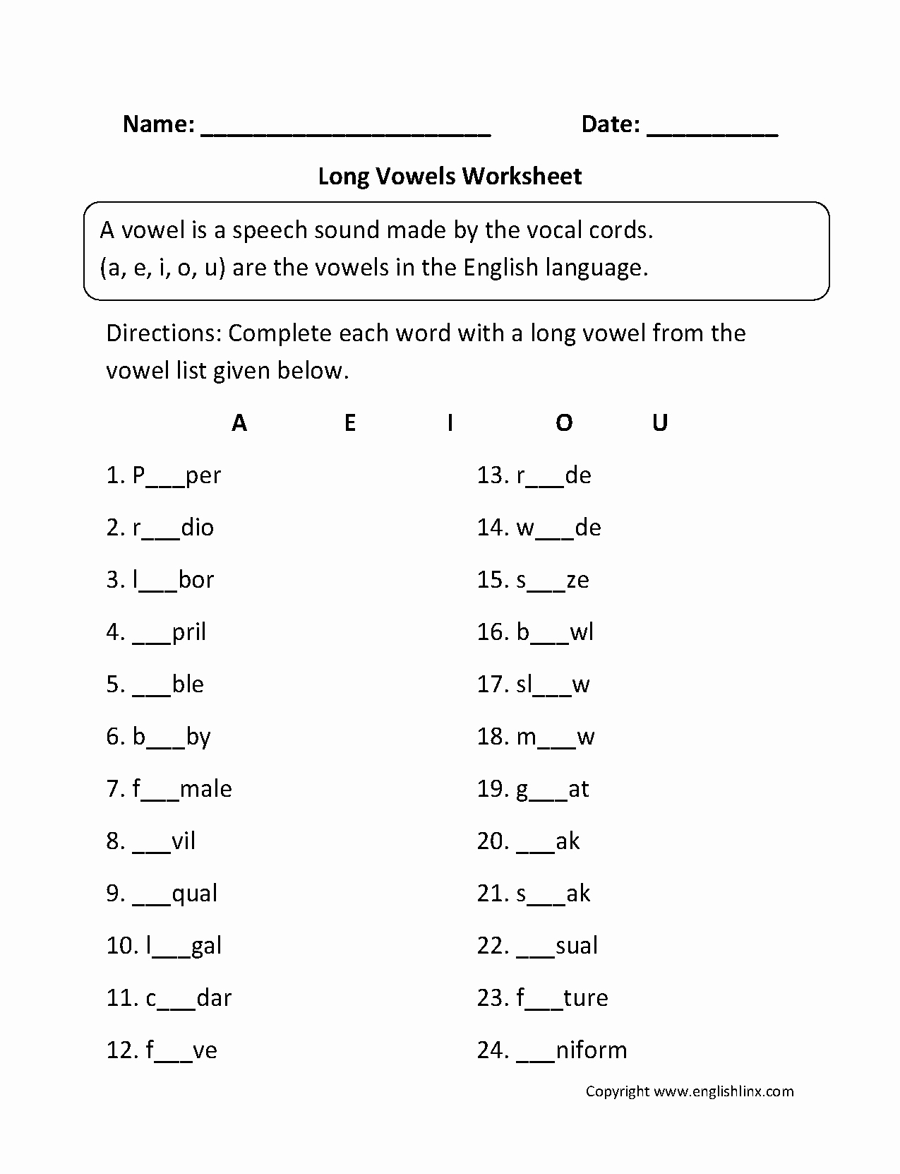 Short and Long Vowels Worksheet Unique Vowel Worksheets