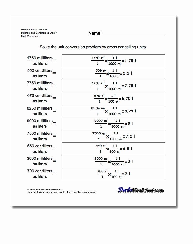 Si Unit Conversion Worksheet Awesome Metric Si Volume