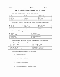 Sig Figs Worksheet with Answers Fresh Sig Figs Scientific Notation Conversion Factors