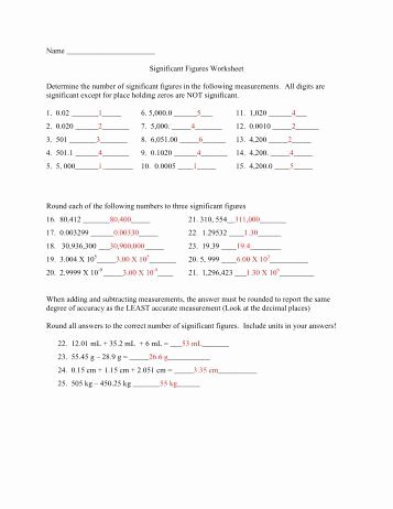 Sig Figs Worksheet with Answers Fresh Worksheet 1 Calculations Significant Figures the