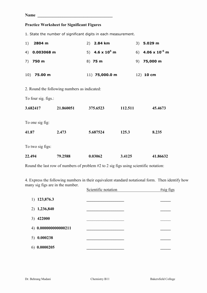 Sig Figs Worksheet with Answers Lovely Practice Worksheet for Significant Figures