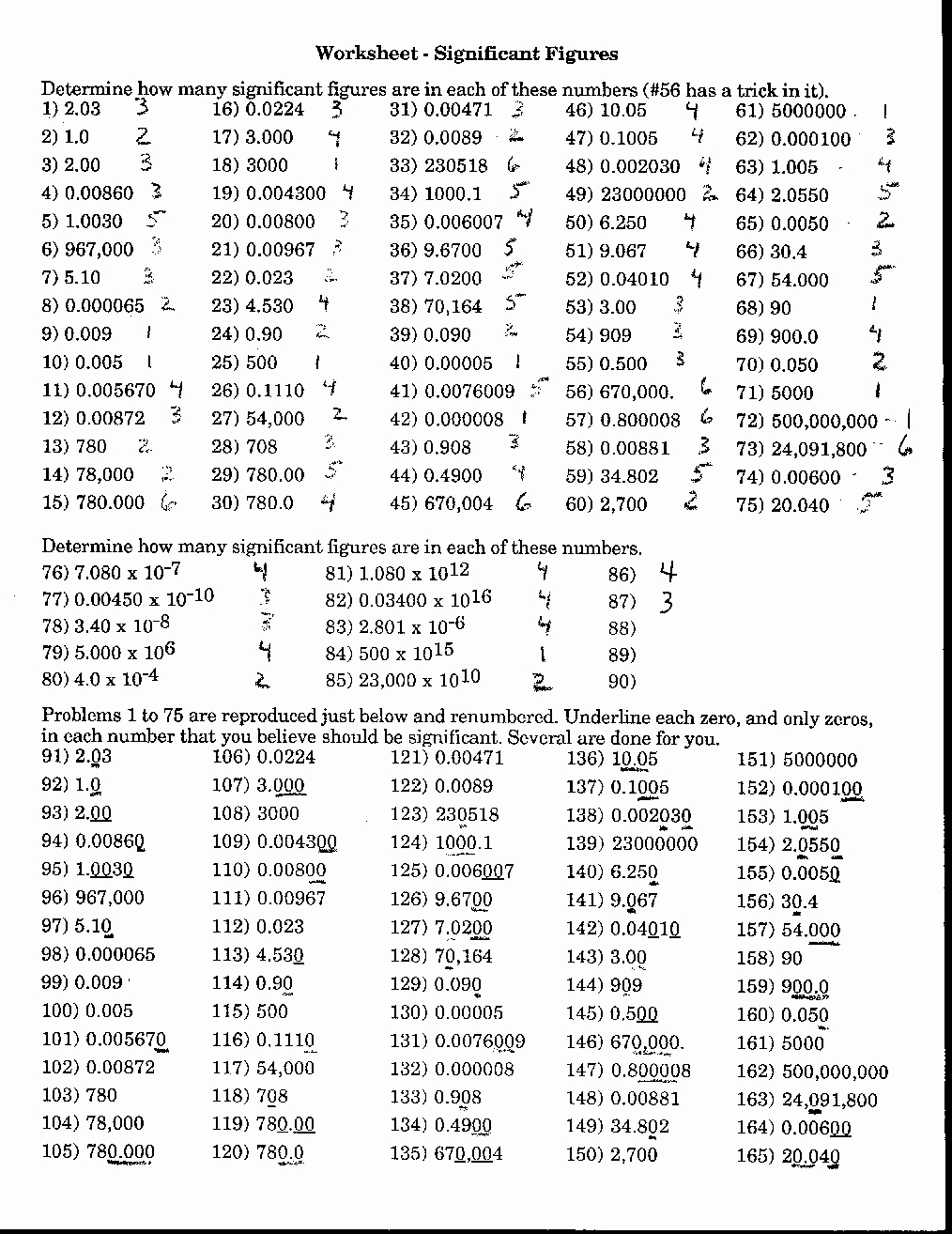 50 Sig Figs Worksheet With Answers