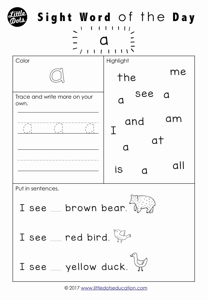 Sight Words Worksheet for Kindergarten Best Of Free Dolch Sight Words Worksheet for Pre K or Pre Primer