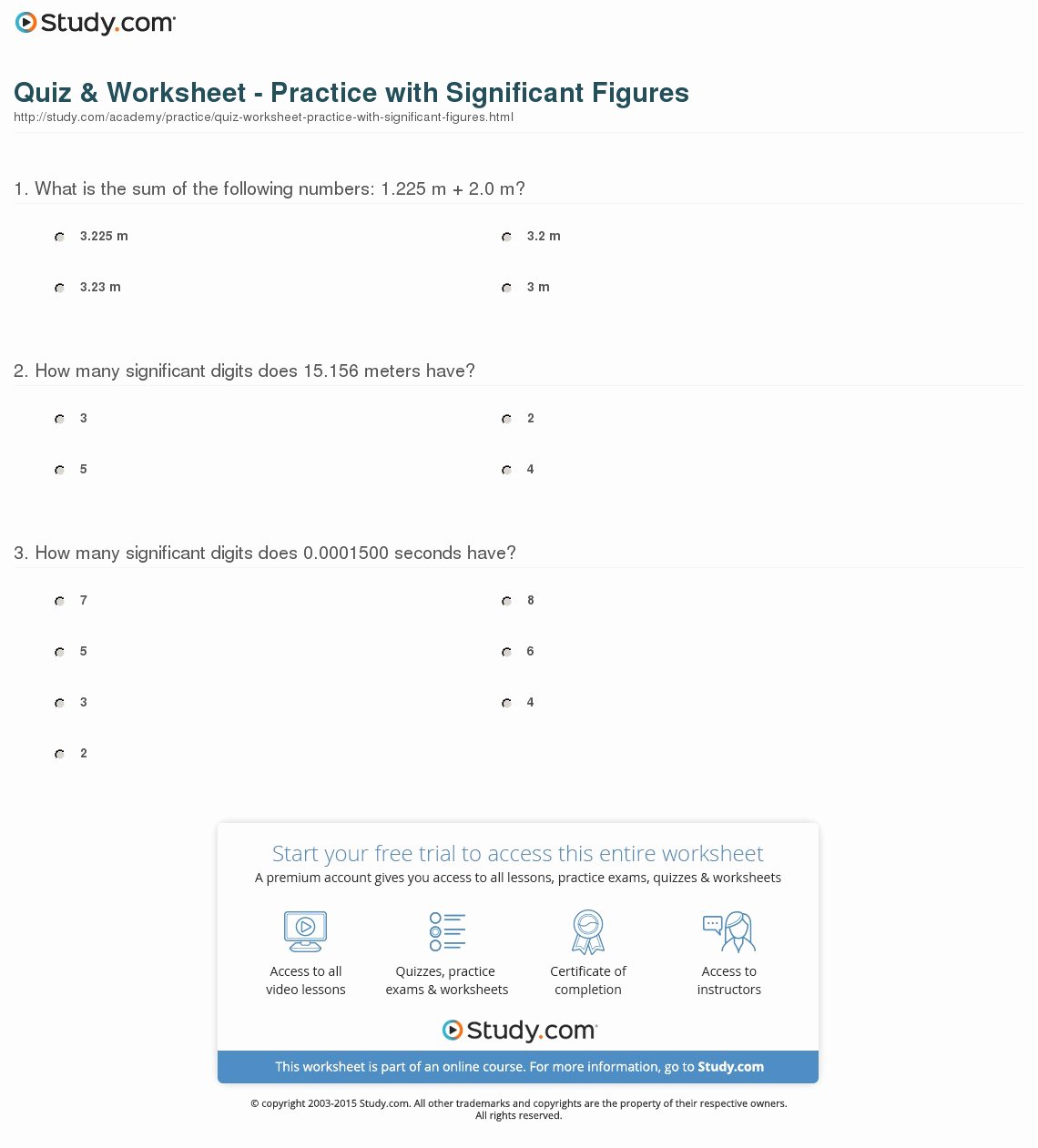 Significant Figures Practice Worksheet Lovely Quiz &amp; Worksheet Practice with Significant Figures
