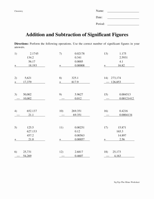 Significant Figures Worksheet Answers Best Of Addition and Subtraction Of Significant Figures Worksheet