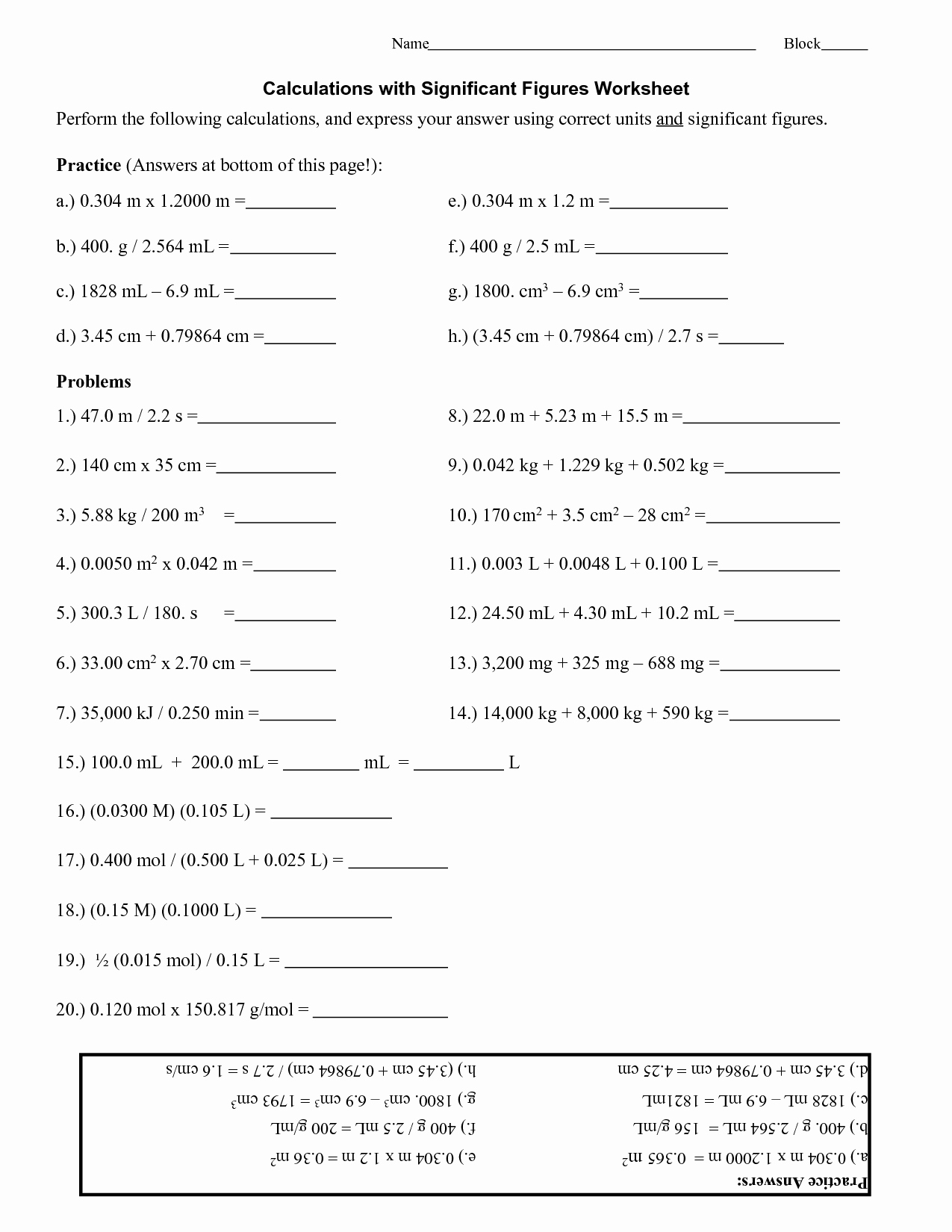 Significant Figures Practice Worksheet