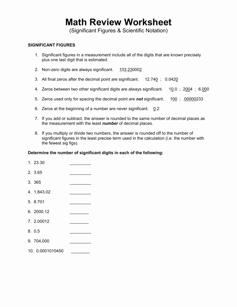 50 Significant Figures Worksheet Answers 