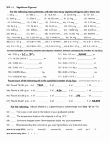 Significant Figures Worksheet Answers New Ws 1 3 Significant Figures 10th 12th Grade Worksheet