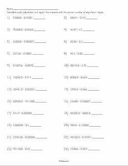 Significant Figures Worksheet Answers Unique Subtracting with Significant Figures Worksheet