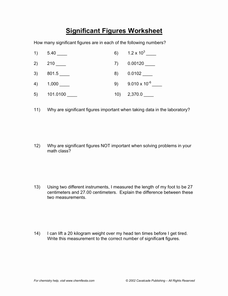 Significant Figures Worksheet Chemistry Beautiful Significant Figures Worksheet